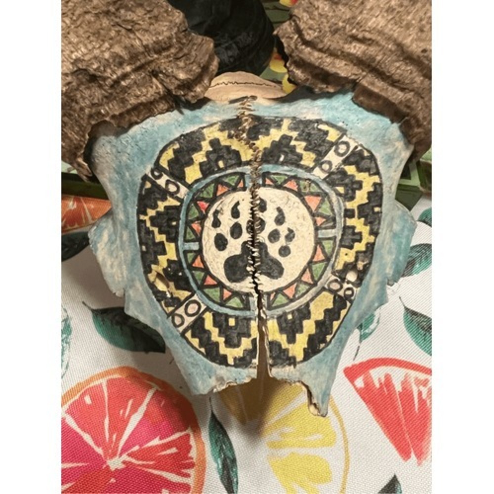 Sacred Vintage Native American Butte County Hand Painted OOAK Big Horn Ram Skull - Picture 4 of 8